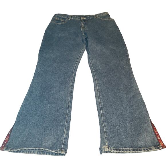 Vintage No Boundaries Size 15 (32x30) Cotton Split Flare Jeans Aztec Red Boho - Picture 1 of 10